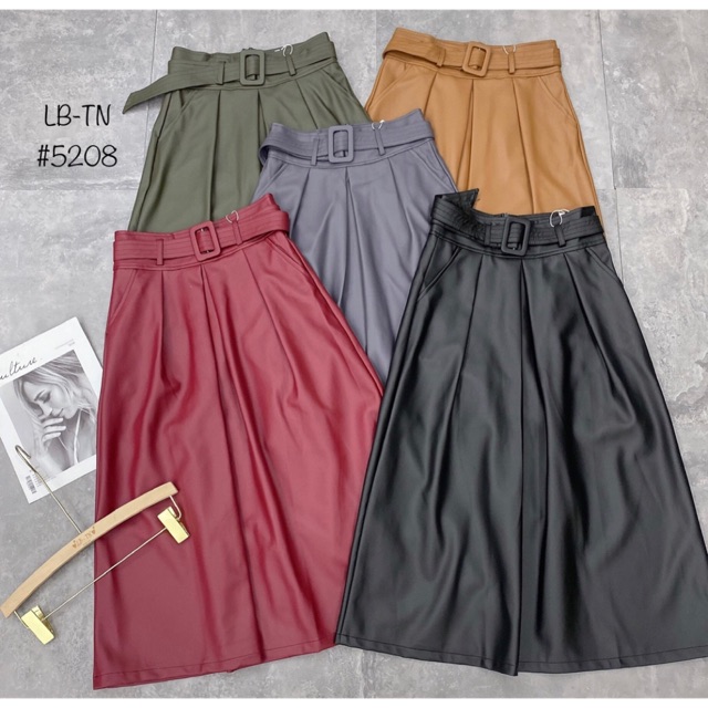CHÂN VÁY DA DÁNG DÀI KÈM BELT