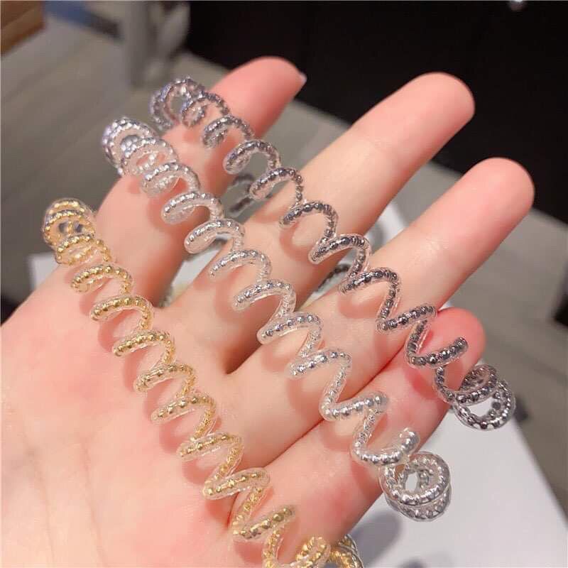 Dây cột tóc lò xo hologram phối hạt xinh xắn