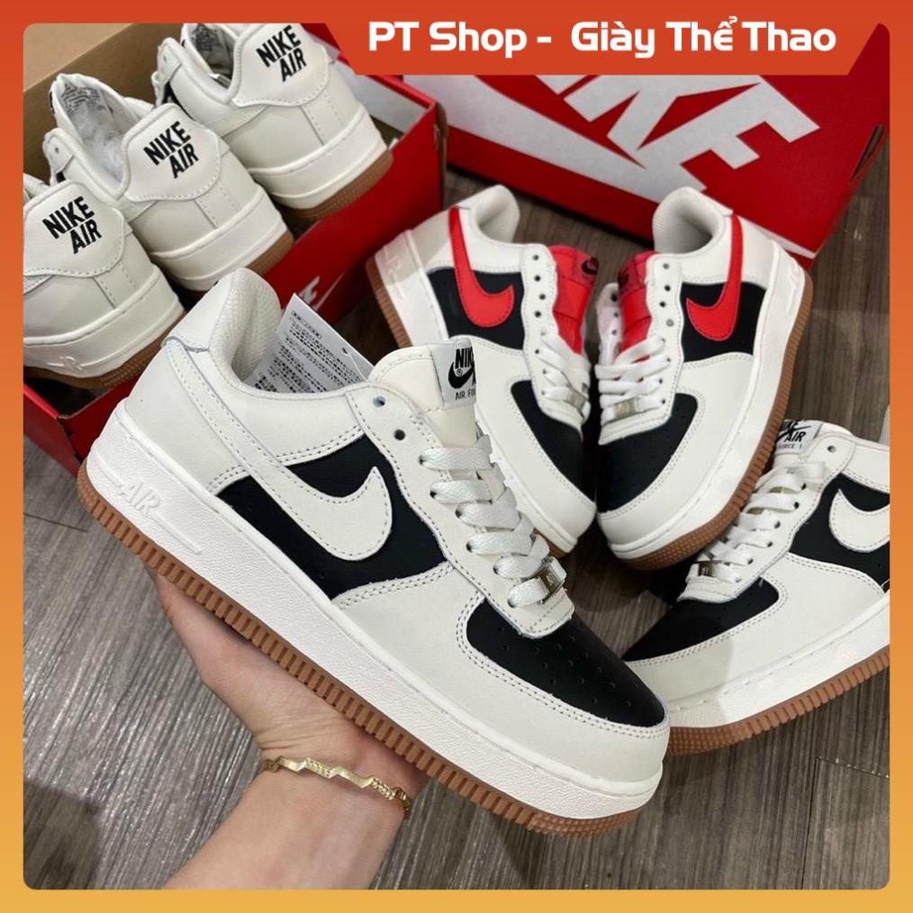 [FreeShip + Hàng Cao Cấp] giày Af1 trắng đen vạch đỏ thấp cổ, Giầy Air Force Sữa Trắng mõm đen Full bill box