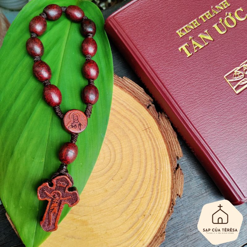 Chuỗi Mân Côi 10 hạt gỗ 10 lý, khắc Thánh Giá nổi - Sạp của Teresa Catholic