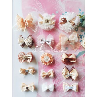 [Handmade] Set 5 kẹp cột tóc nơ tone nâu kem cho bé gái