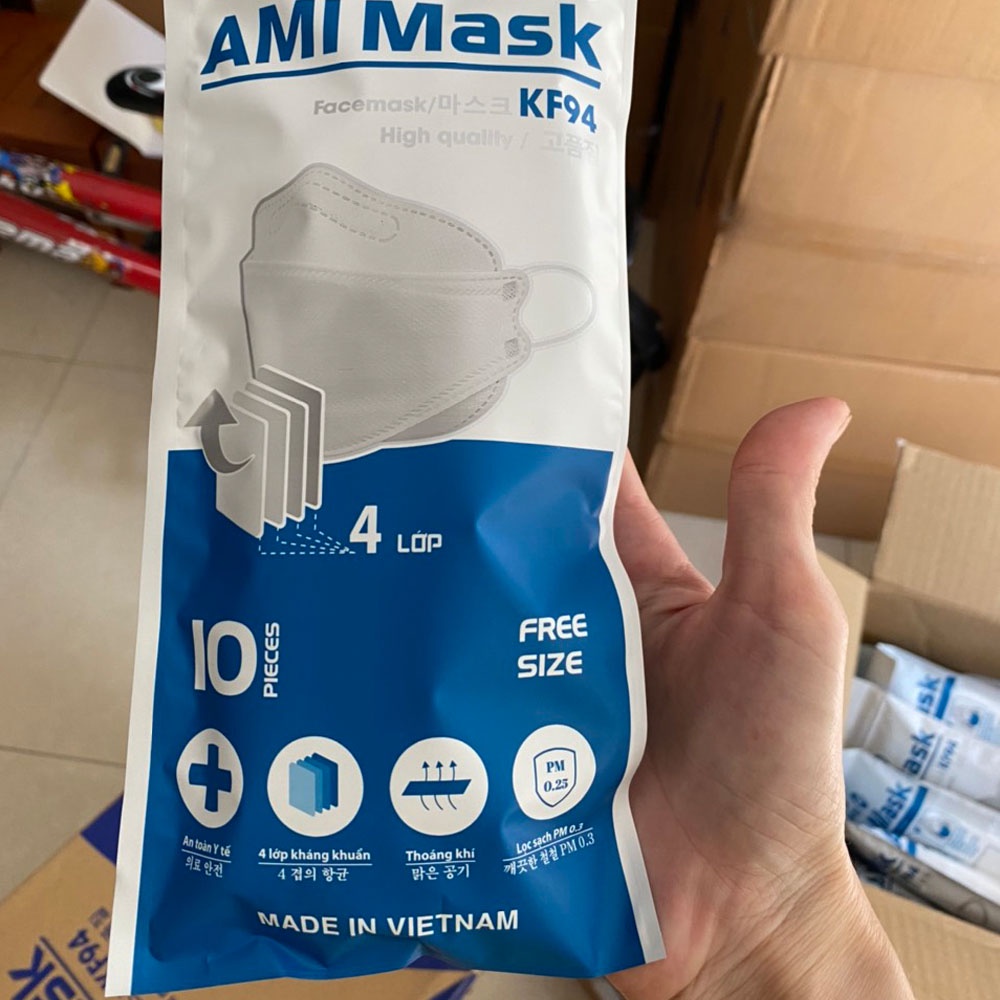 Set 50 khẩu trang 4D KF94 Ami Mask loại 4 lớp kháng khuẩn lọc bụi mịn Micado