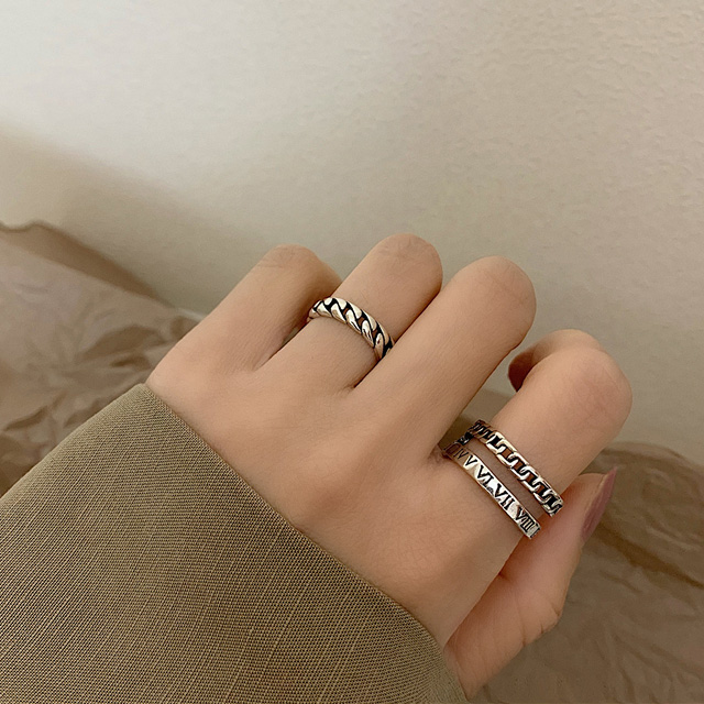 Nhẫn số la mã Nhẫn bạc thái điều chỉnh phong cách Âu Mỹ