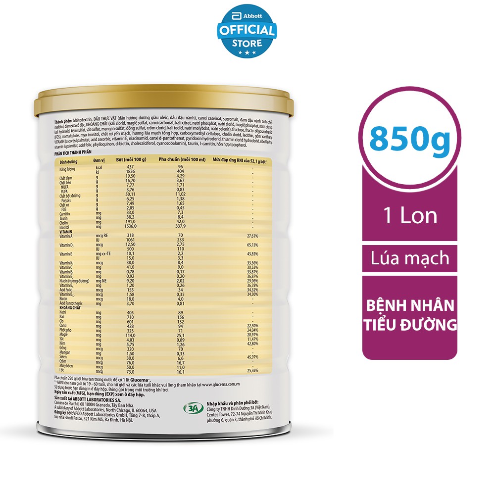 Glucerna Lúa mạch 850g