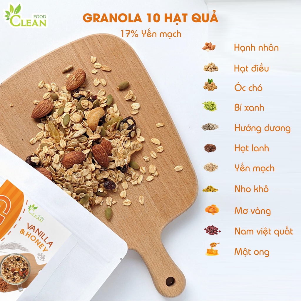 Ngũ cốc granola siêu hạt ONFOD vị vani dành cho người ăn kiêng, giảm cân, tiểu đường 250g 500g