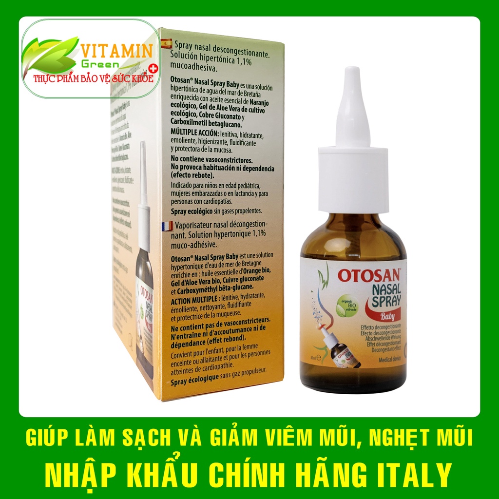 Xịt mũi OTOSAN NASAL SPRAY BABY giúp làm sạch mũi, giảm viêm mũi, nghẹt mũi | Nhập khẩu chính hãng Italy