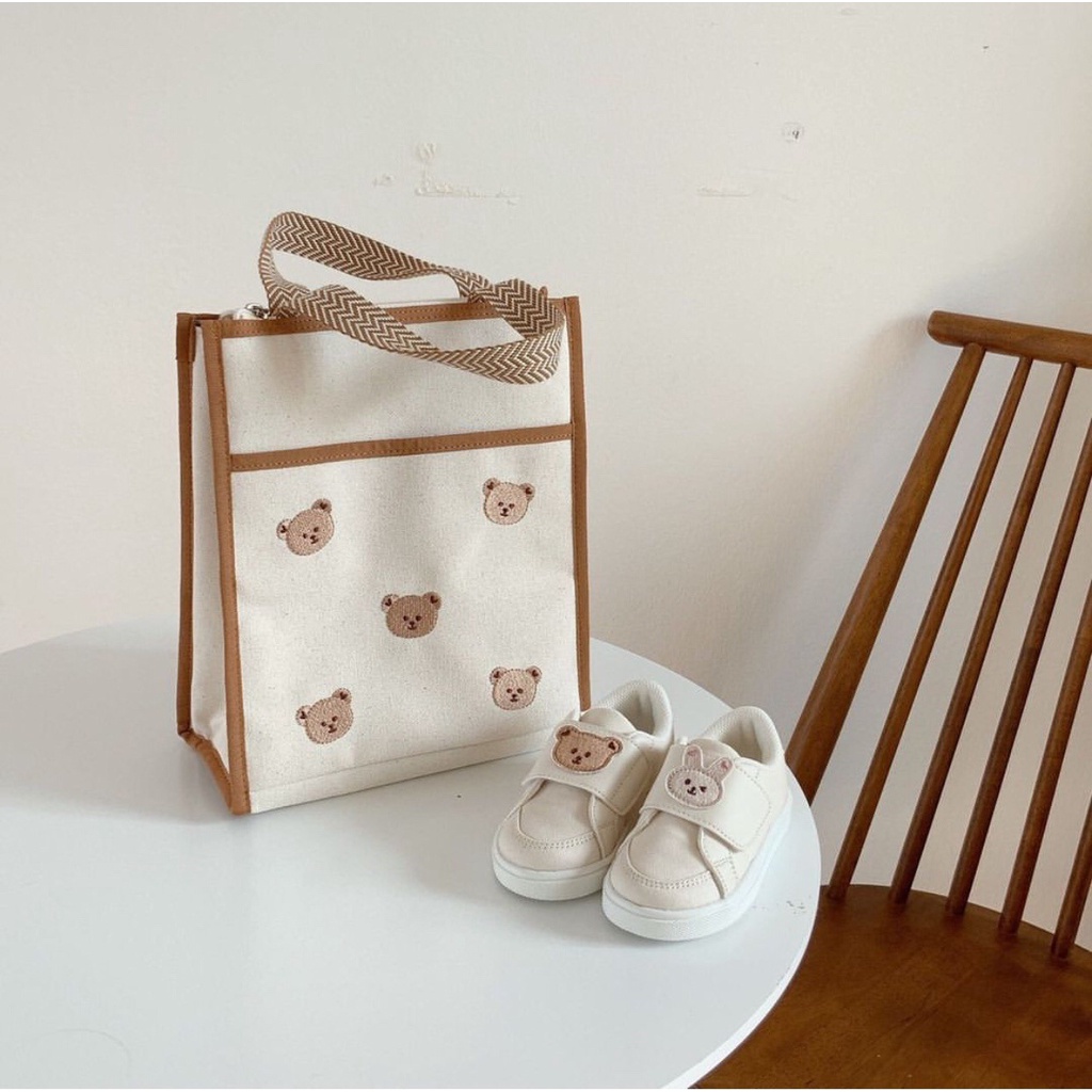 Túi Đựng Tã Lót Xe Đẩy Em Bé Chất Liệu Cotton Thêu Họa Tiết Phong Cách Hàn Quốc Mới