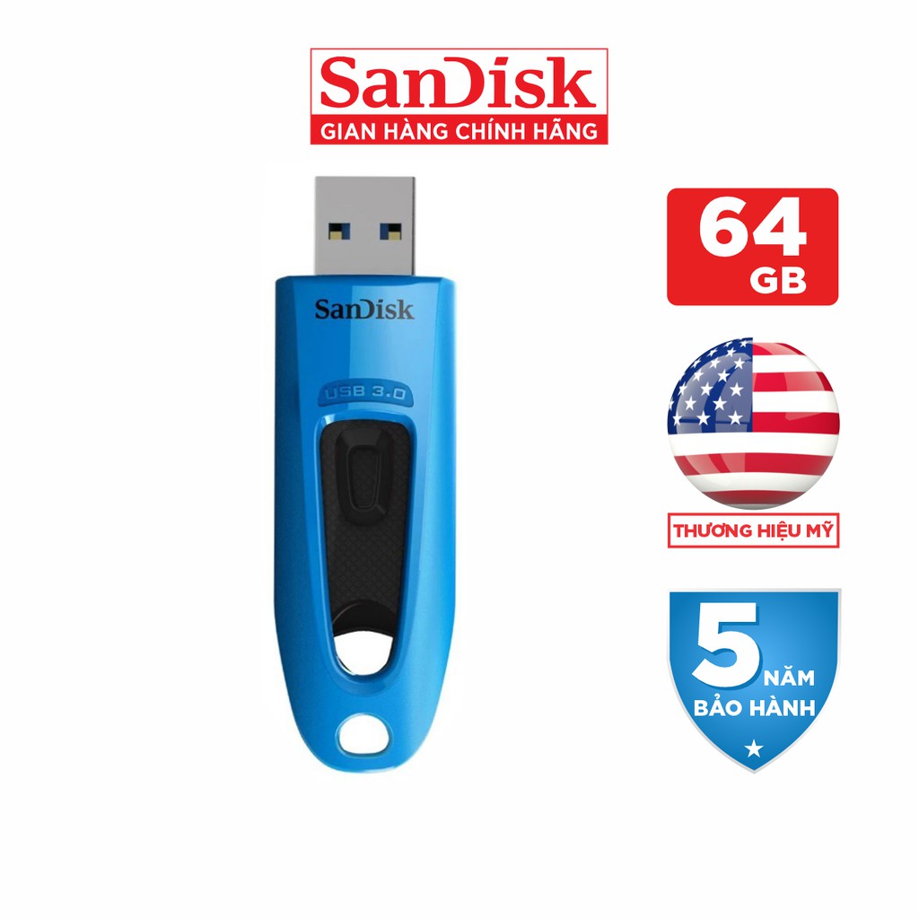 USB SanDisk Ultra CZ48 64GB USB 3.0 - SDCZ48-064G-U46R - Hàng Phân Phối Chính Hãng