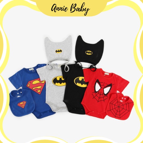 Bộ body sơ sinh siêu anh hùng, bodysuit siêu nhân cực đẹp cộc tay cho bé trai siêu đáng yêu - ANNIE BABY