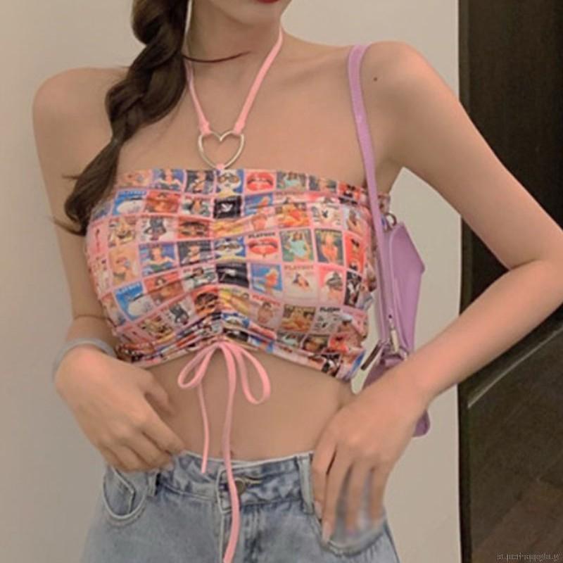 Áo tank top cổ yếm phong cách Hàn Quốc gợi cảm thời trang cho nữ