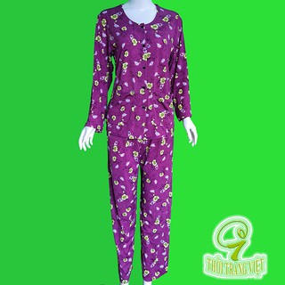 sản phẩm đồ bộ nữ trung niên đồ bà già, áo cổ tròn 2 túi, tay dài - Màu Tím