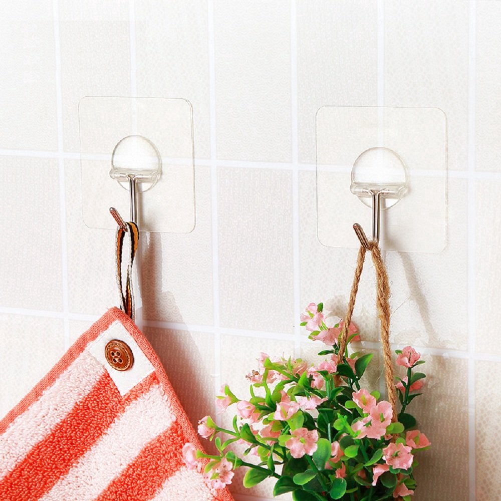 [Ready Stock]  10 pc Thicken Self-Adhesive Clear Strong Plug Hook Wall Storage Multi-use Transparent Pasting Hook