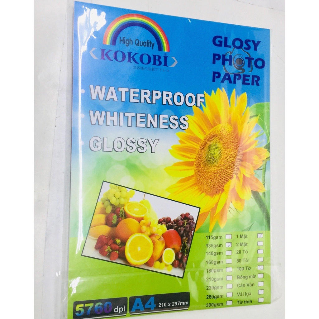 GIẤY IN ẢNH A4 1 MẶT KOKOBI ĐỊNH LƯỢNG 180-230 XẤP 50 TỜ