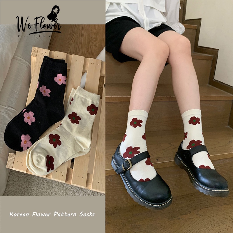 We Flower Vớ Cotton Ngắn Vừa Họa Tiết Hoa Thời Trang Xuân Thu Phong Cách Hàn Quốc Cho Nữ