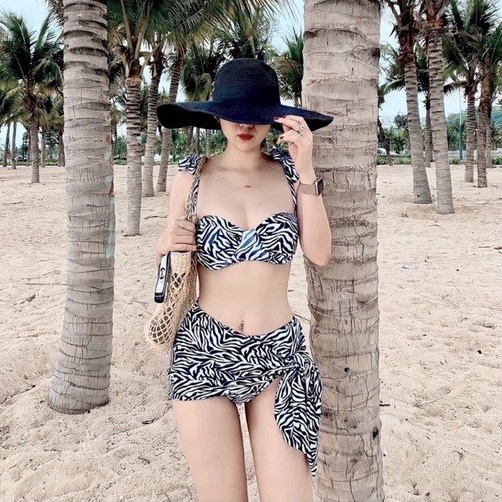 BIkini đi biển 3 mảnh, set đồ bơi nữ 3 chi tiết áo cúp ngực quần chip quây buộc