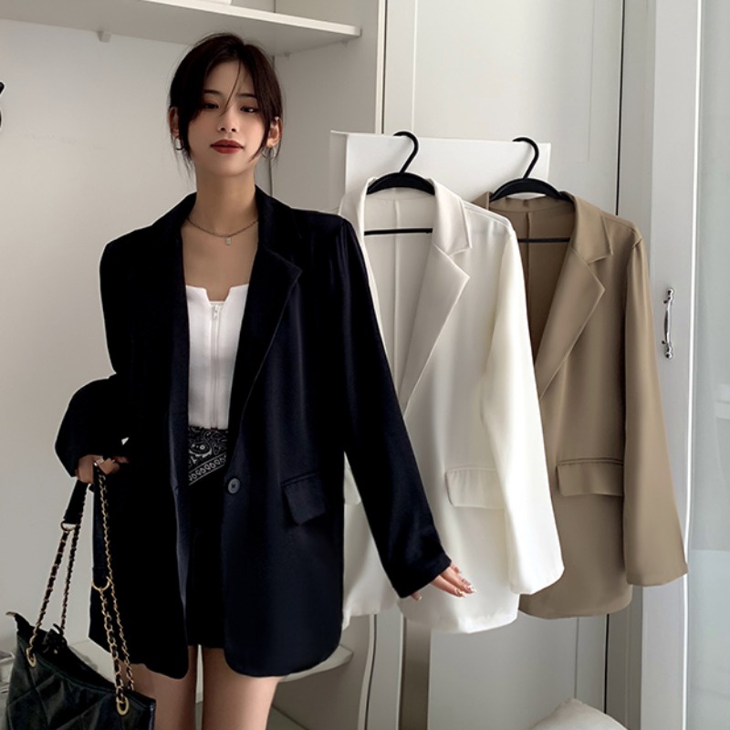 Áo khoác vest blazer nữ Thiết kế Form rộng Tay dài 1 nút Hàn Quốc Blazer nữ Dáng dài Dài tay Thời trang
