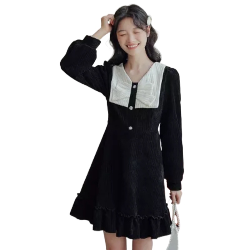 Đầm Ngắn Màu Đen Thiết Kế Đơn Giản Thời Trang Thu Đông Cho Nữ