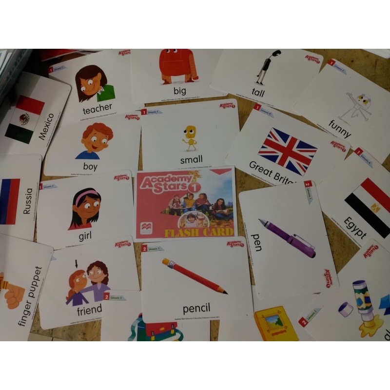 Flashcard 💖FREESHIP💖 thẻ học tiếng anh thông minh ACADEMY STARS Level 1-2 khổ A5 in 2 mặt