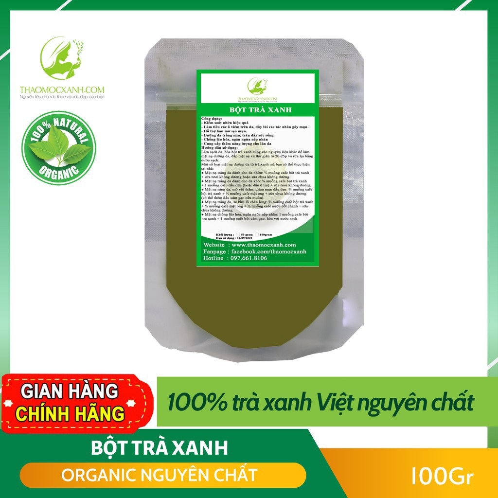 100GR bột trà xanh đắp mặt nguyên chất Thảo Mộc Xanh