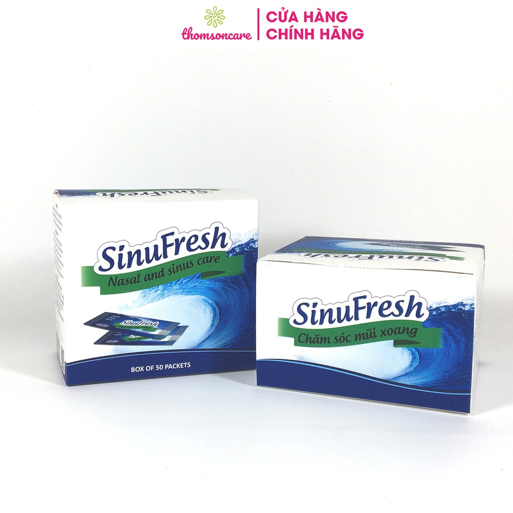 Muối rửa mũi xoang Sinufresh của Cát Linh, thành phần tự nhiên - Hộp 50 gói muối biển nano, giảm tắc mũi