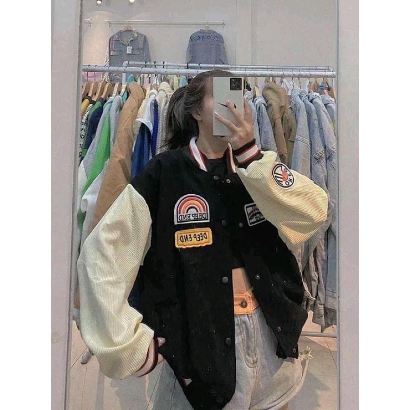 Áo Bomber [ Maprick ] Áo khoác nhung tăm cúc bấm nam nữ phong cách cá tính năng động