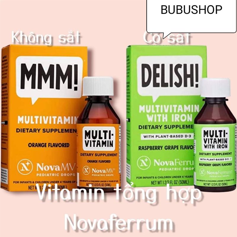 NOVAFERRUM MULTI VITAMIN VÀ SẮT ORGANIC CAO CẤP CHO BÉ TỪ 0 - 4 TUỔI CAM, TÍM, XANH