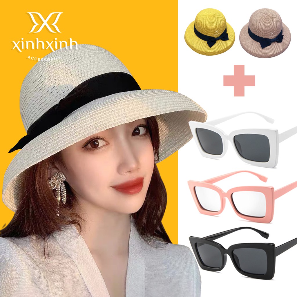 Mũ cói chuông đi biển nơ nhỏ cao cấp - Xinh Xinh Accessories