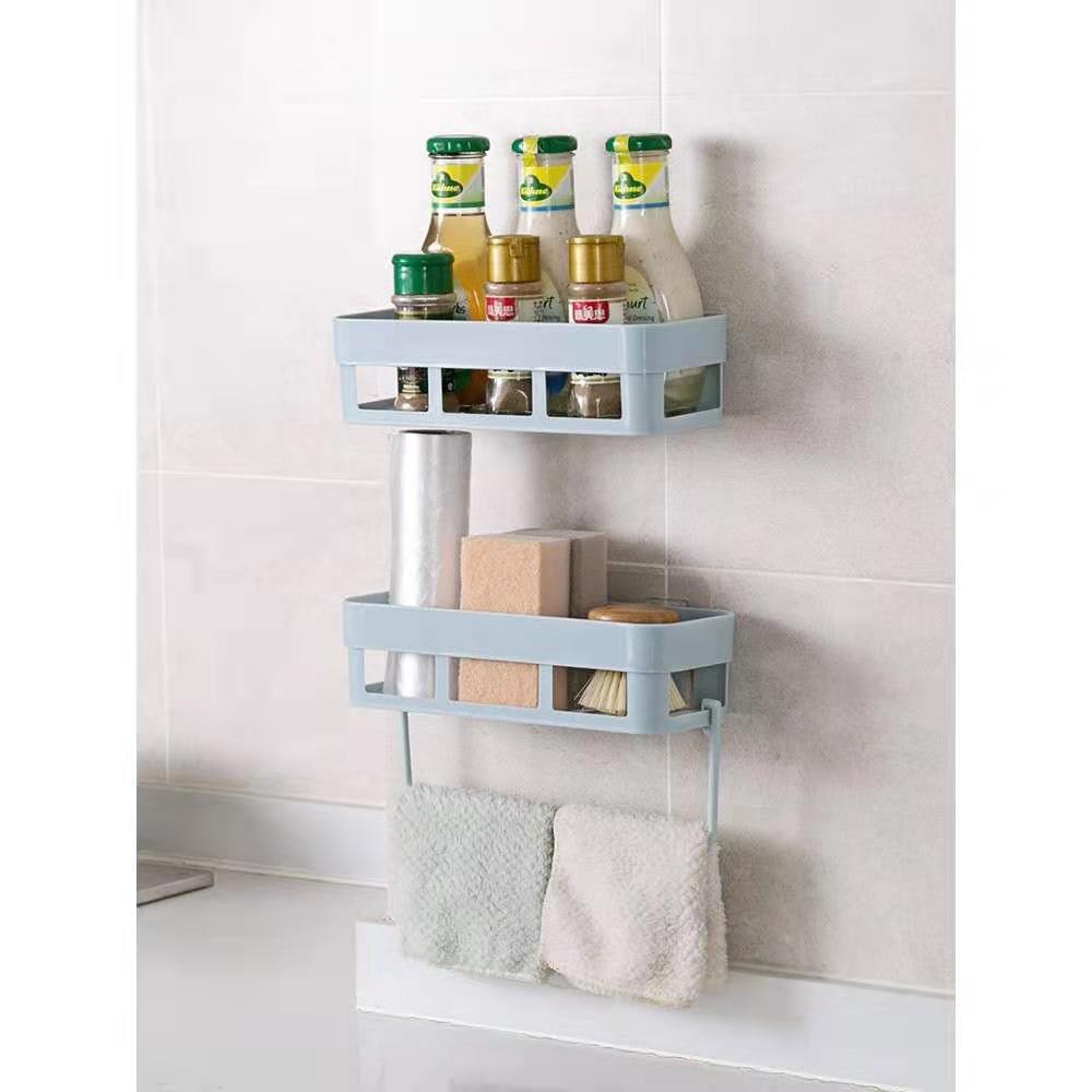 Giá treo/Kệ để đồ nhà tắm nhà bếp nhựa có thanh ngang vắt khăn treo tường hút chân không tiện ích