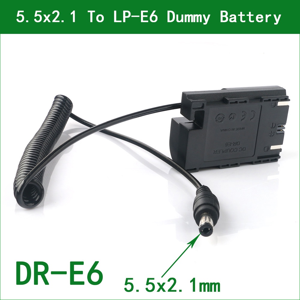 5.5x2.1 Sang DR-E6 Đầu Nối Nguồn DC LP-E6 E6N Pin Giả Cho Canon EOS 5Ds 6D 7D 80D 90D R R5 R6 5D Mar