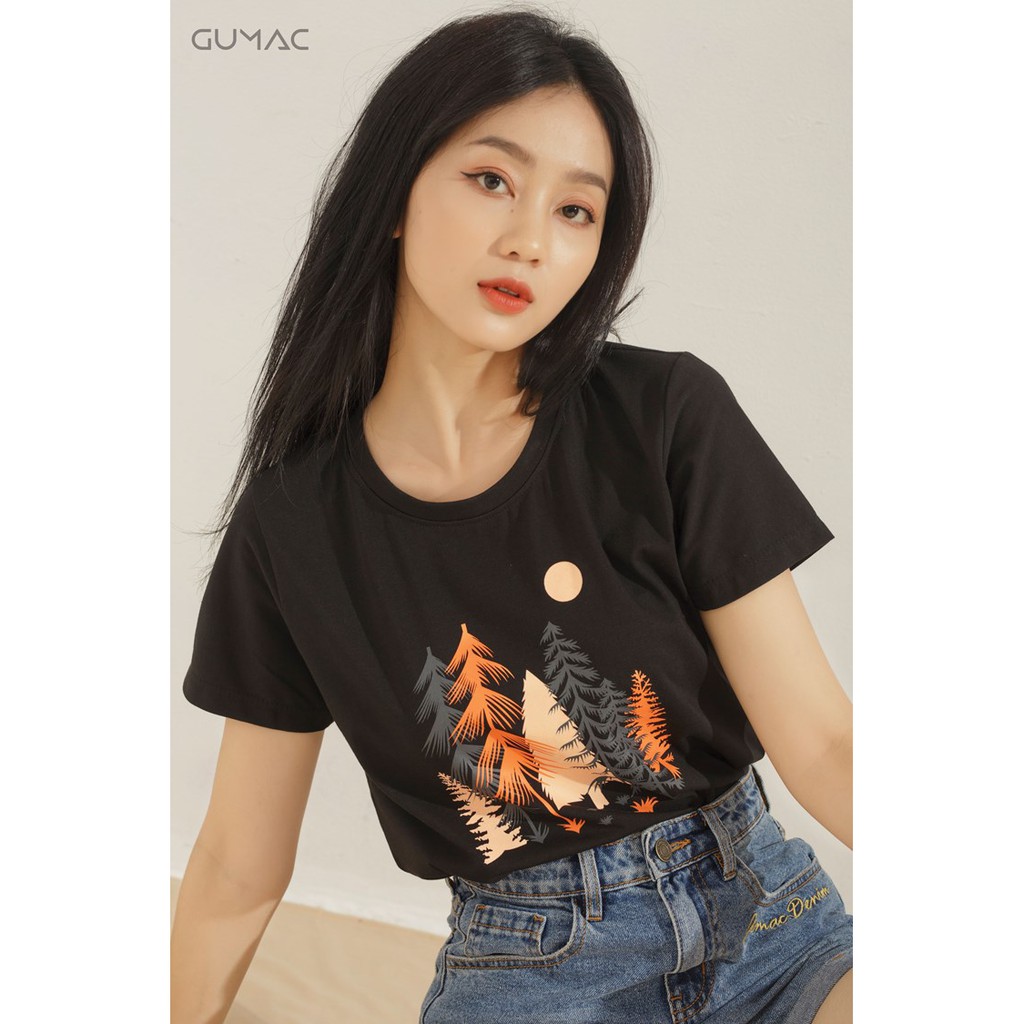 Áo thun nữ in họa tiết GUMAC form basic nhiều màu cá tính ATA628 | BigBuy360 - bigbuy360.vn