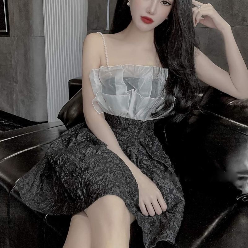 Váy 2 dây ngọc xốp xòe phối ngực tơ kính | BigBuy360 - bigbuy360.vn