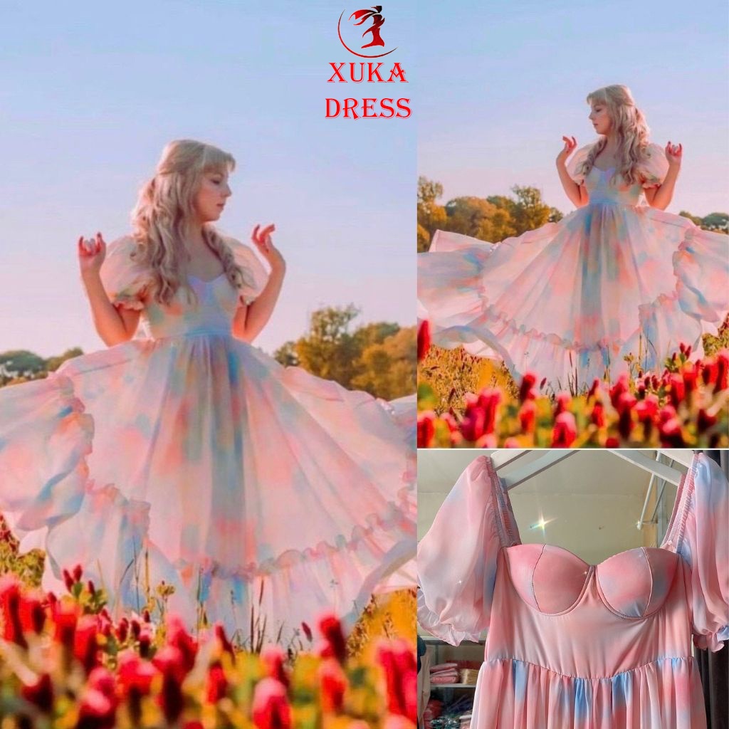 Đầm maxi đi biển váy đi biển nữ công chúa loang màu dáng dài tiểu thư có mút ngực xinh đẹp XUKA DRESS DT033