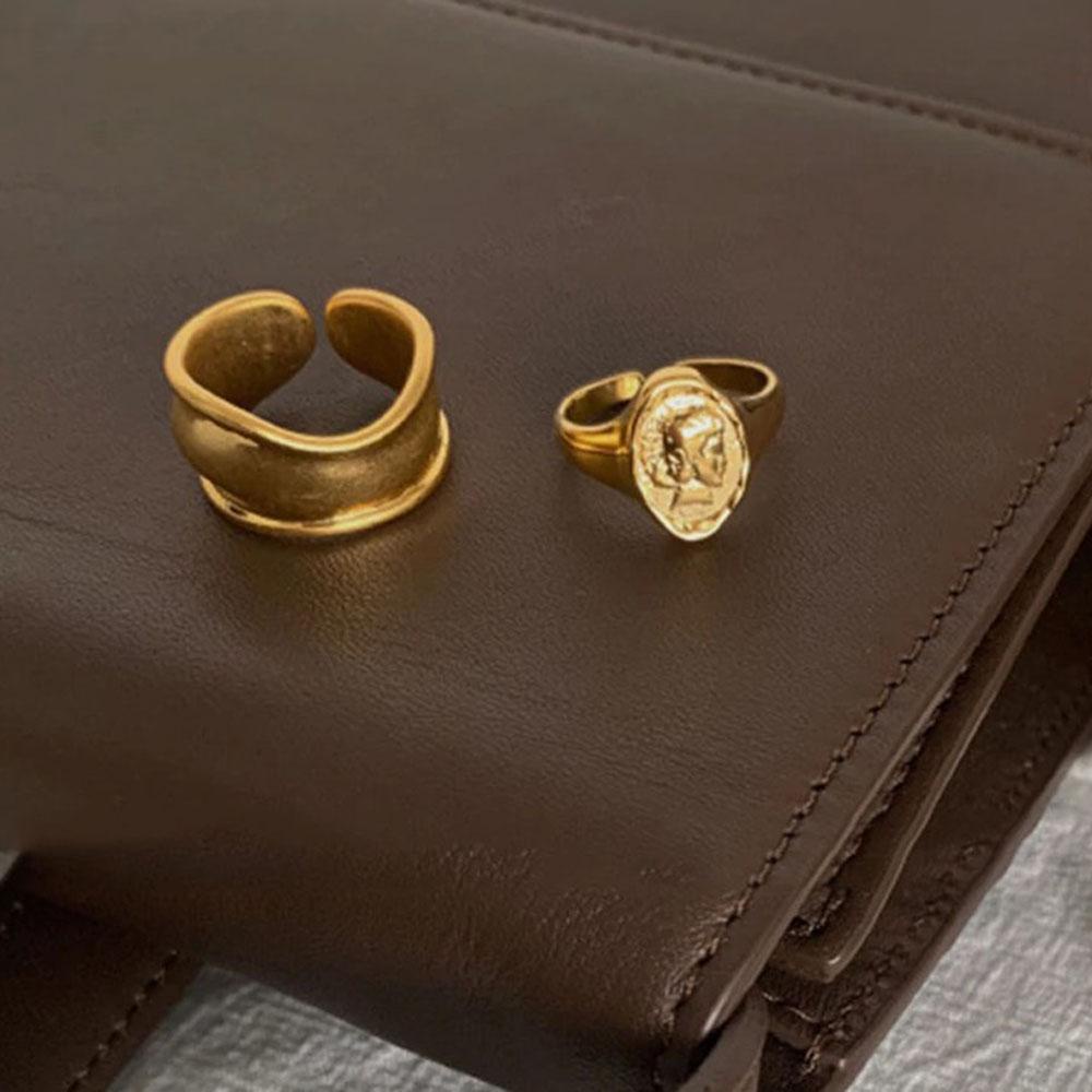 Nhẫn Cặp Đôi Tối Giản Mặt Hình Học Rộng Phong Cách Hàn Quốc Có Thể Điều Chỉnh