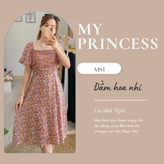 [HÀNG THIẾT KẾ] ND15 Đầm voan hoa nhí dáng xoè tay ngắn có lớp lót thắt nơ lưng.