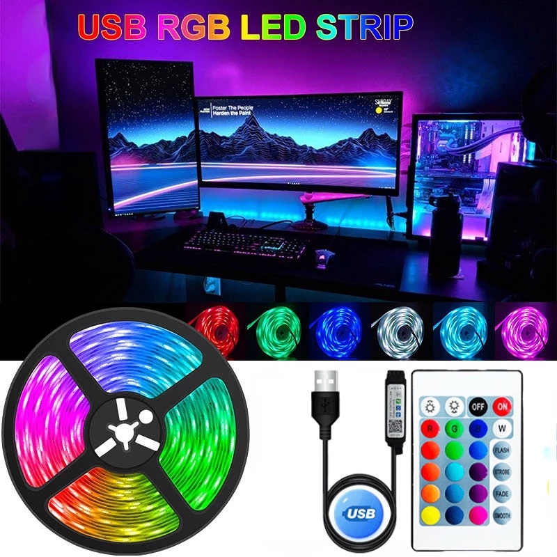 Dây Đèn Led 16 Màu RGB Dài 5M Linh Hoạt Chống Thấm Nước Kèm Remote Điều Khiển 5V Trang Trí Quán Bar TV Phòng Ngủ