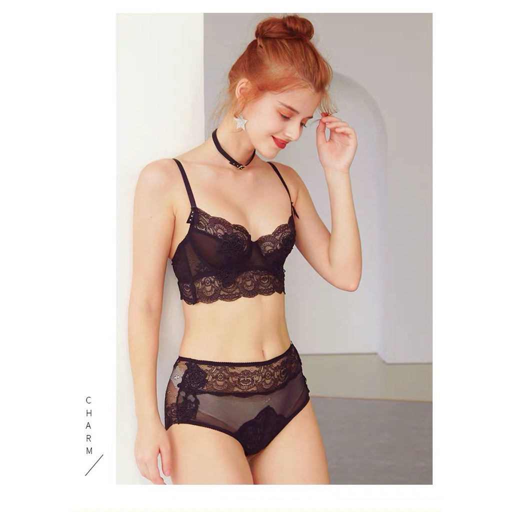 Bộ đồ lót B013 Charm ren hoa hồng không mút có gọng BL