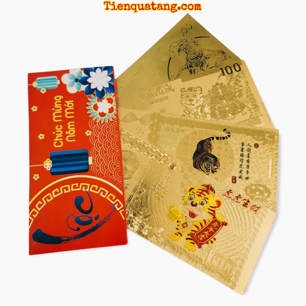 Tiền Hình Con Cọp 100 Macao Plastic Lưu Niệm 2022 - 4 Mẫu Tặng Kèm Bao Lì Xì Tết