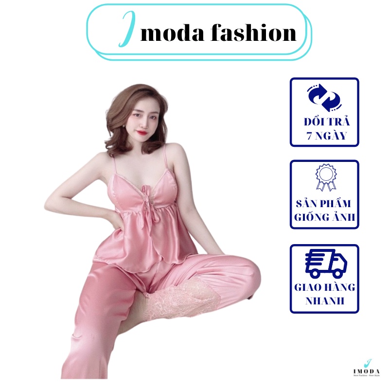 Bộ ngủ nữ hai dây IMODA - Đồ ngủ nữ sexy hai dây có đệm ngực, chất satin phối ren, free side từ 45 -60kg