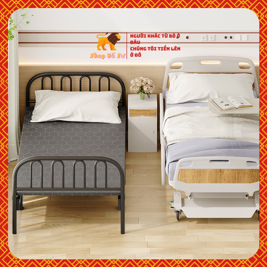 ▲♗Giường gấp thông minh gọn dùng gia đình, văn phòng, xếp khung thép sơn tĩnh điện đệm 4 lớp