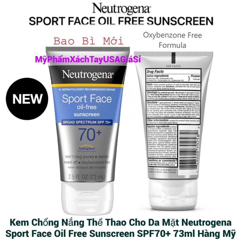 Kem Chống Nắng Thể Thao Cho Da Mặt Neutrogena Sport Face Oil Free Sunscreen SPF70 73ml