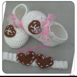 Freeship 99k TQ_Set 2 món: giày kèm băng đô len HandMade theo yêu cầu