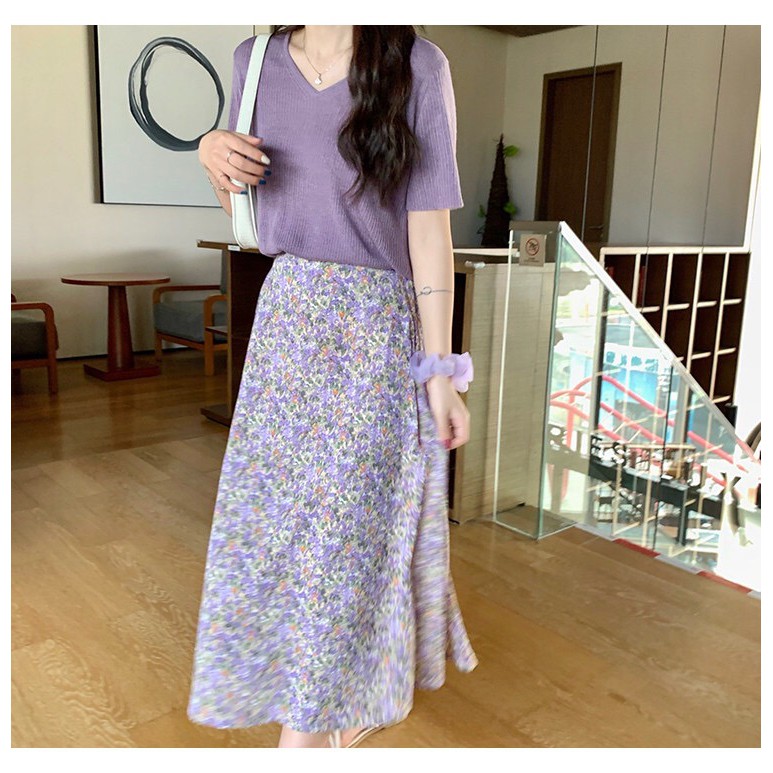 (ẢNH THẬT mẫu mặc shop tự chụp) Chân váy hoa dáng dài korea-VÁY LƯNG CAO Hàn Quốc Freesize lưng chun-ib tư vấn sản phẩm