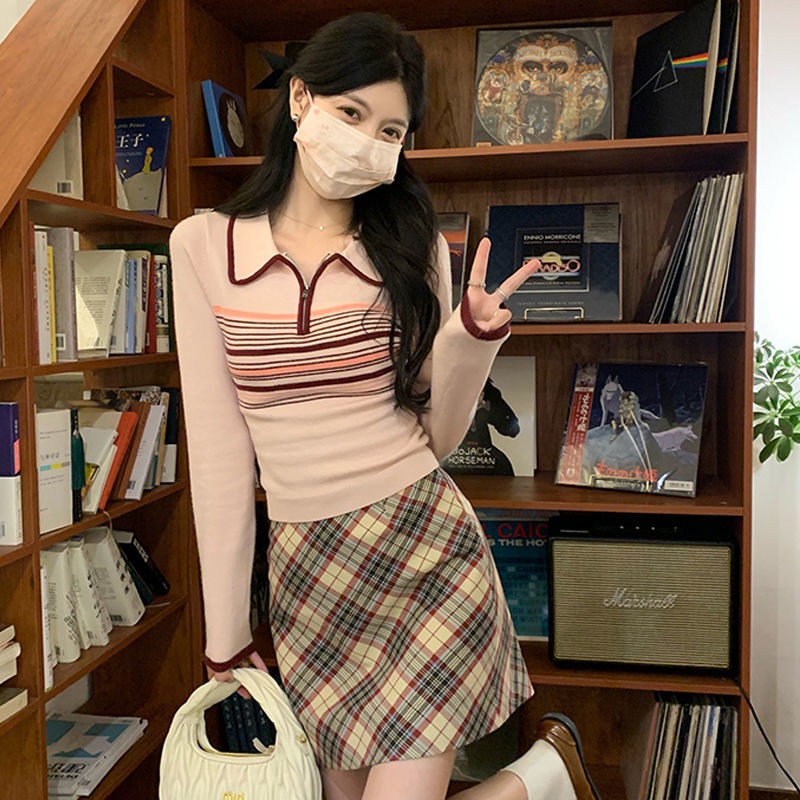 Áo Sweater Dệt Kim Tay Dài Kẻ Sọc Màu Sắc Tương Phản Cá Tính Cho Nữ  tao bao