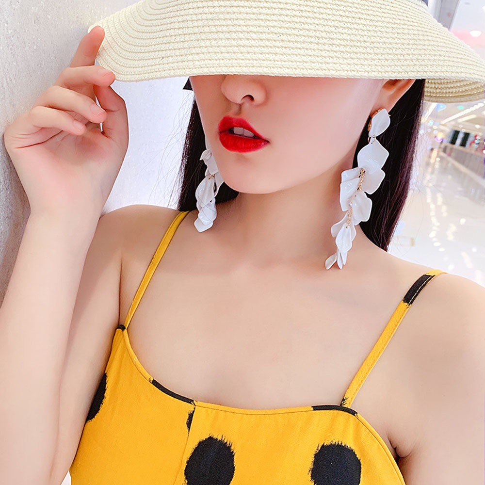 Khuyên tai acrylic dáng dài hình hoa hồng chống dị ứng 2021 cho nữ