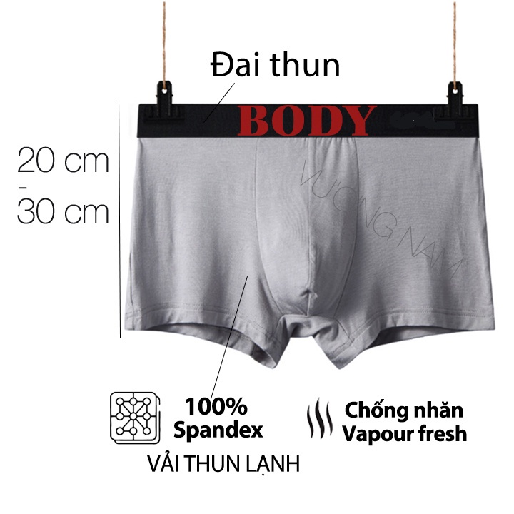 Quần lót BOXER nam vải thun lụa Icy tự nhiên 100% thoáng khí,co giãn cao cấp