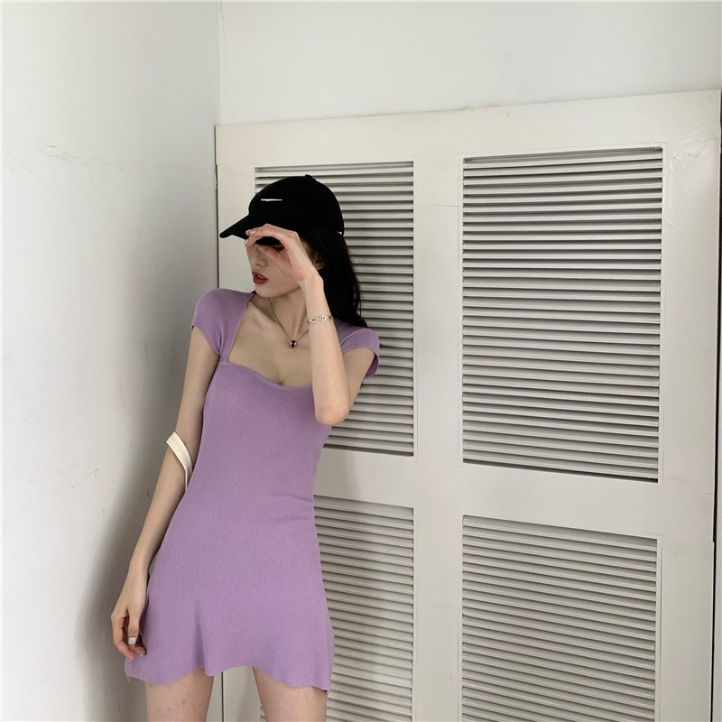 Be careful of the machine sexy exposed clavicle slimming knit dress