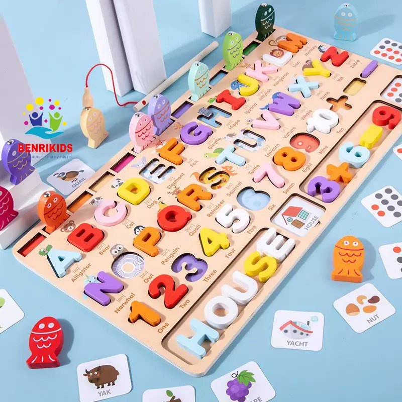 Đồ Chơi Giáo Dục Montessori Cho Bé Từ 1 Tuổi Nhận Biết Chữ Cái Hình Khối Kết Hợp Câu Cá Bằng Gỗ Benrikids Vui Nhộn