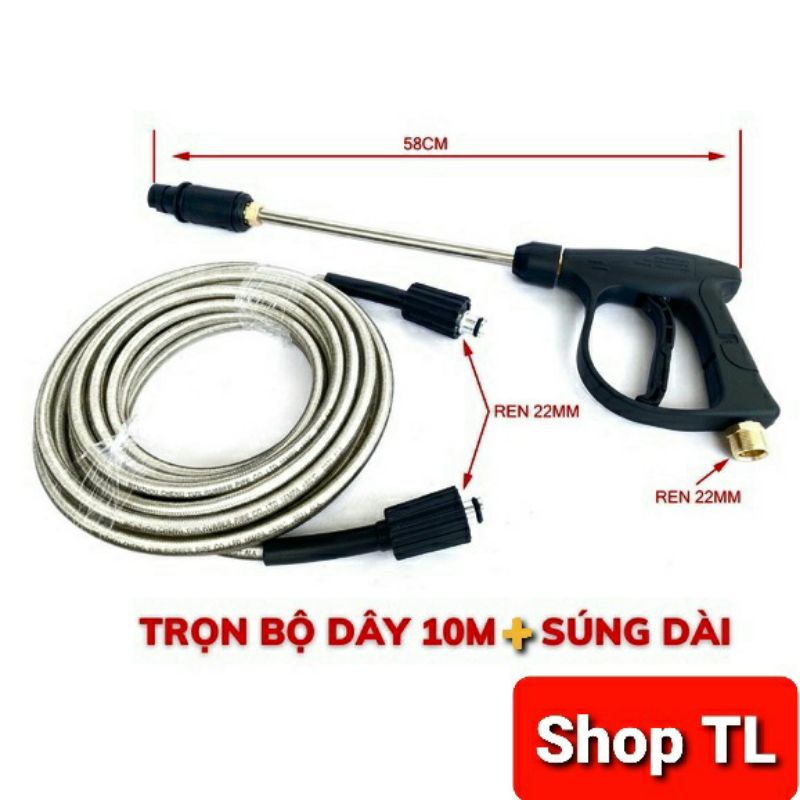 Bộ dây rửa xe 10, 15, 20, 30m Và súng xịt rửa xe áp lực cao (Kèm ống nối inox dài 36cm)