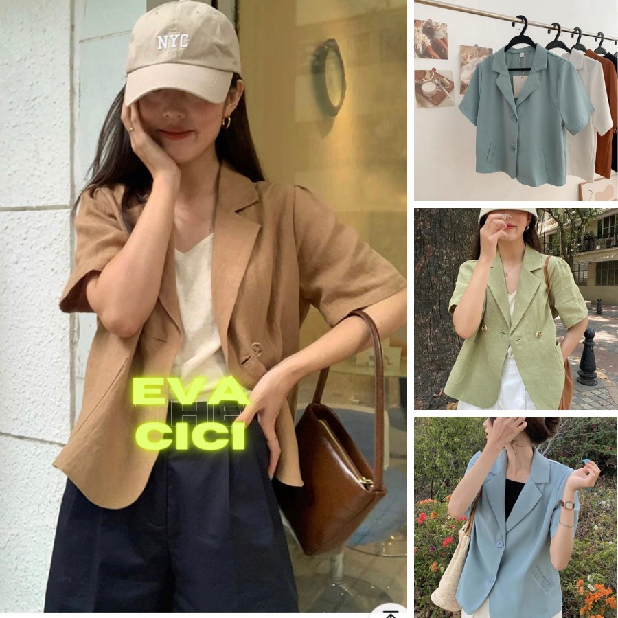 {Evacici} Áo Blazer lửng ngắn tay mặc hè nhiều màu siêu xinh