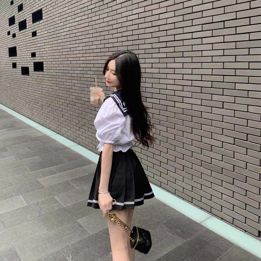 Áo croptop tay ngắn phối nơ dễ thương cho nữ phong cách Jennie Blackpink